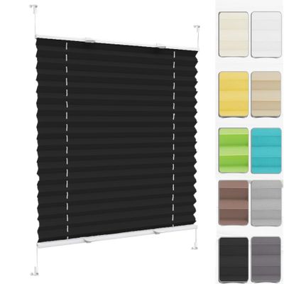 Pleated Blind 86 x 90 cm, Black, No-Drill Clamp-Fix Installation
