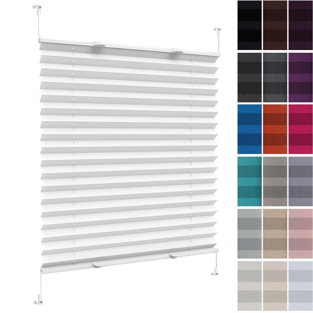 Pleated Blind Without Drilling, 62 x 190 cm, Light-Filtering, White