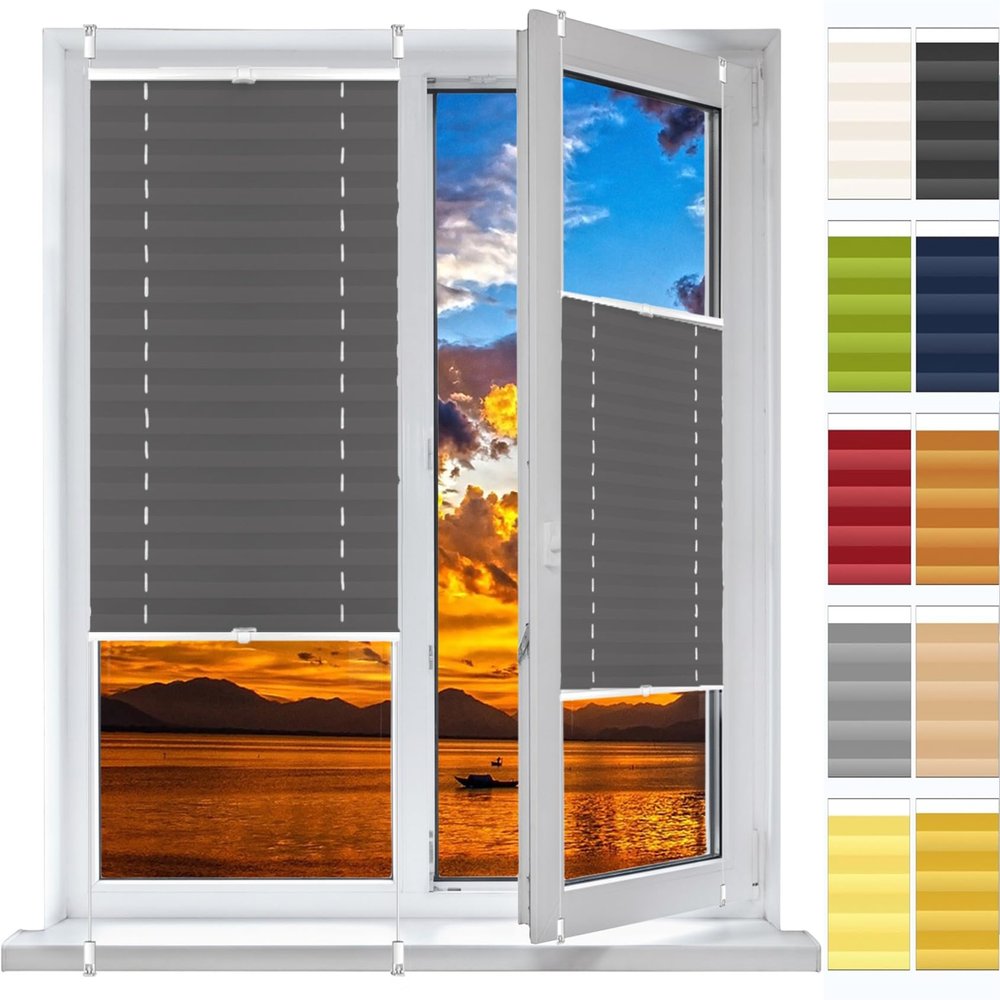 Pleated Blind without Drilling, 54 x 120 cm, Clamp-Fix Mounting, Privacy Blind, Gray