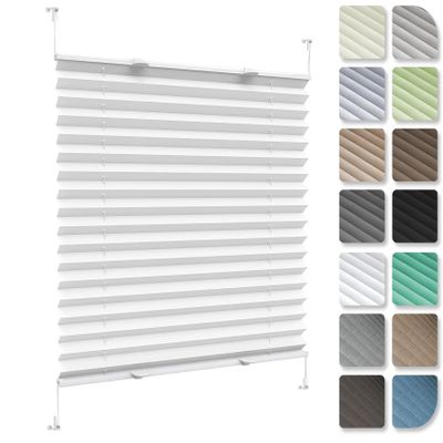 Pleated Blind with Clamp-Fix, No Drilling, 58 x 210 cm, Light-Filtering, White