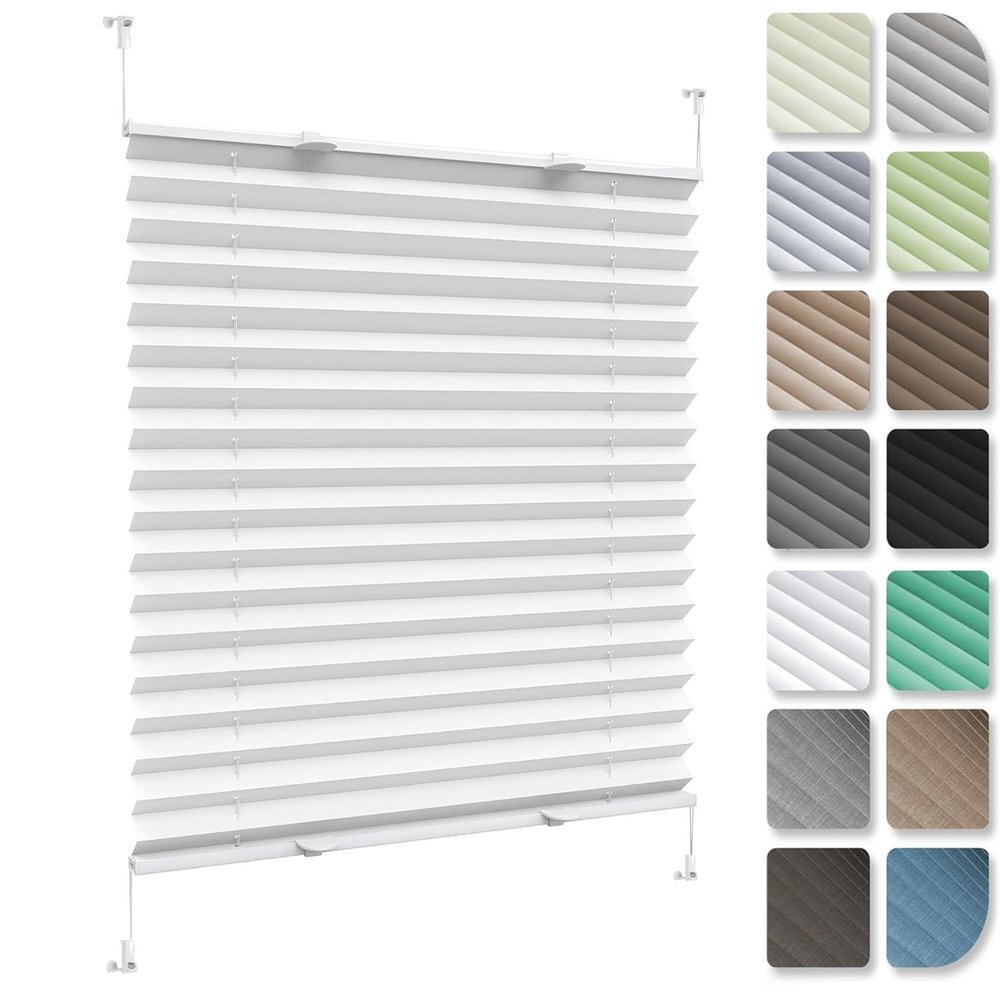 Pleated Blind with Clamp-Fix, No Drilling, 58 x 210 cm, Light-Filtering, White