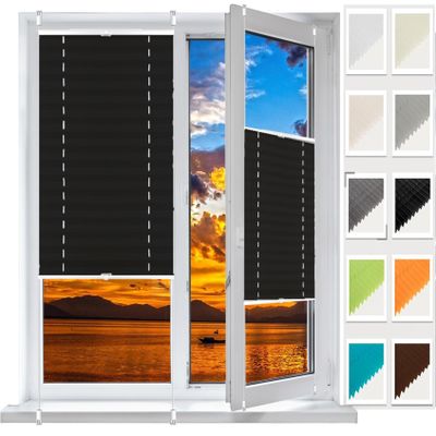 Pleated Blind Without Drilling, Klemmfix, 52 x 140 cm, Light-Filtering, Black