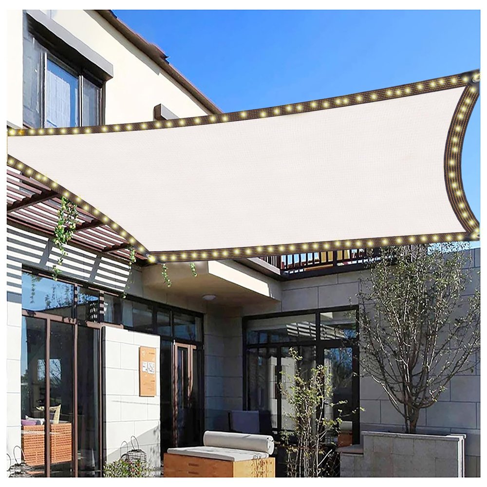 Sun Shade Sail, Pergola Cover, Rectangular Outdoor Shade Net with LED String Lights, 18 x 50 m