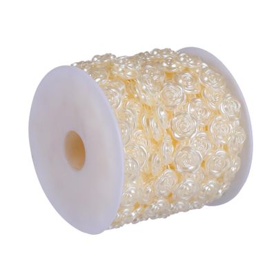 SEWACC Beige Plastic Rose Trim for Sewing, Decorative Flower Applique with Beads for Bags and Children's Weddings