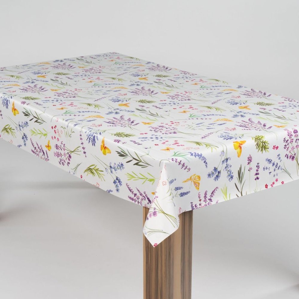 laro PVC Oilcloth Tablecloth, Flower Wings Multicolor/White, 31.5 x 31.5 in