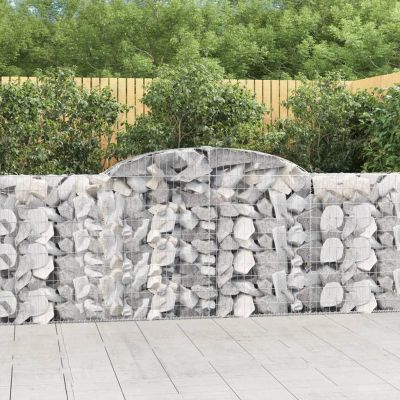Homgoday Outdoor Planter Boxes, Arch Gabions, 8 Pieces, 300 x 30 x 100/120 cm, Galvanized Iron
