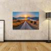 islandburner Canvas Wall Art, Scenic Road Through Fields to Mountain Lake at Sunrise view 2