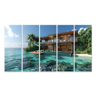 islandburner Canvas Wall Art, Island House in the Middle of the Ocean
