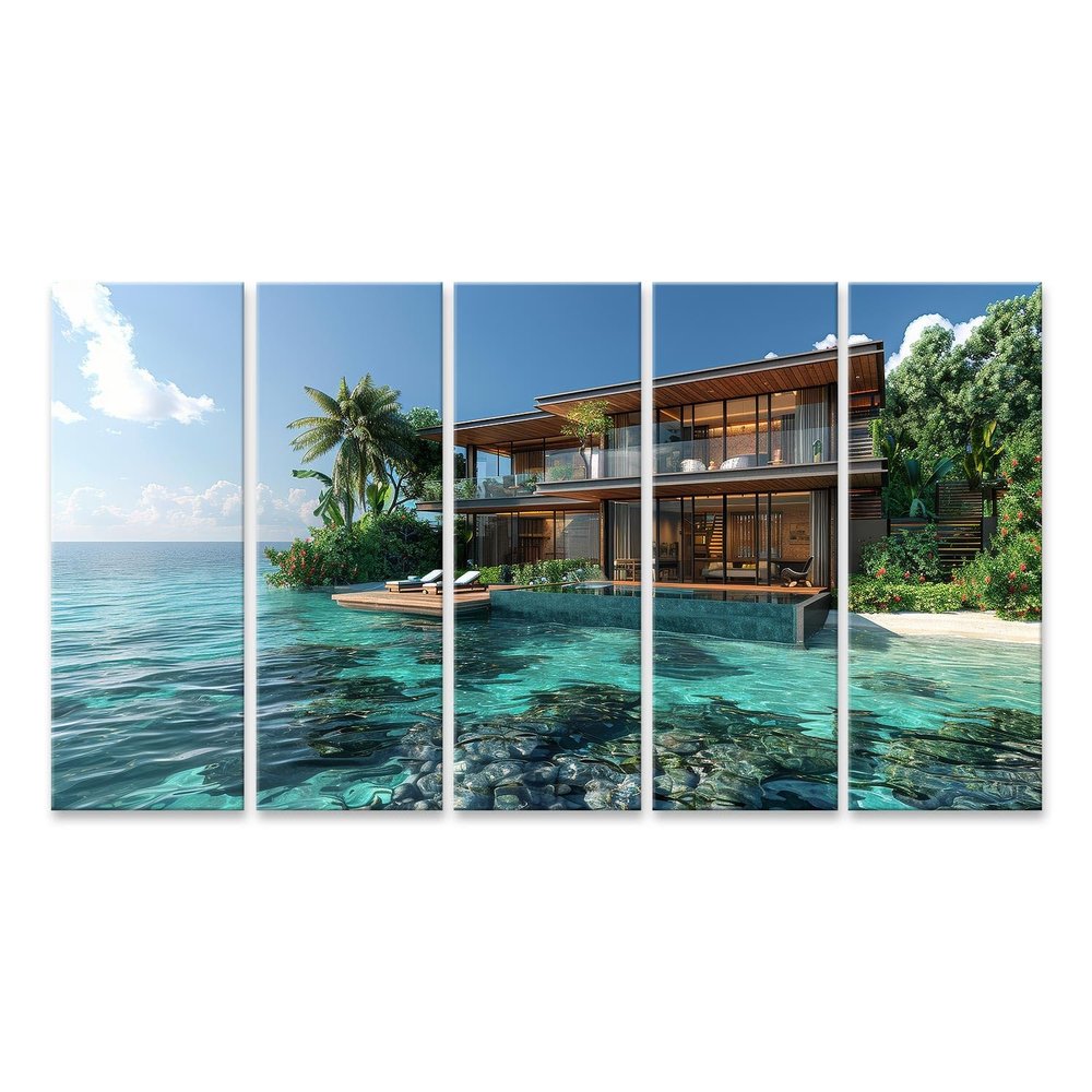 islandburner Canvas Wall Art, Island House in the Middle of the Ocean