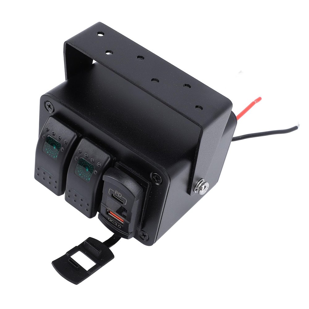 2-Switch Panel with Voltmeter, PD Type-C and QC3.0 USB Charging, Waterproof IP67, DC 12/24 V