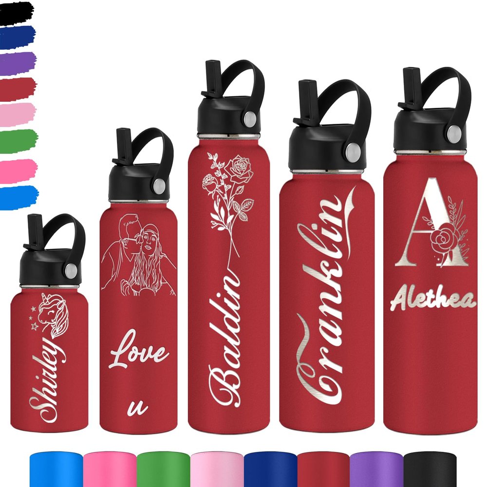Akmxem Personalized Kids' Water Bottle with Name Engraving, Insulated Stainless Steel, 354–1,150 ml
