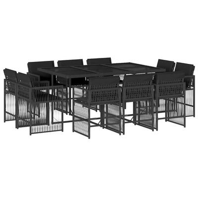 vidaXL 11-Piece Garden Dining Set with Cushions, Black Poly Rattan