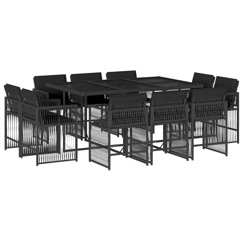 vidaXL 11-Piece Garden Dining Set with Cushions, Black Poly Rattan