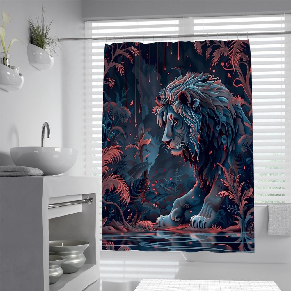 Wewoo Home Cartoon Lion Print Shower Curtain Set, 260 × 180 cm