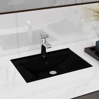 Sufrk Black Rectangular Ceramic Vessel Sink with Faucet/Overflow Hole