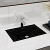 Sufrk Black Rectangular Ceramic Vessel Sink with Faucet/Overflow Hole view 1