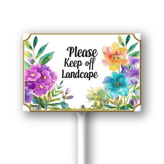 Geroclonup “Please Keep Off Landscap” Sign, 30.5 x 20.3 cm, with 32.5 cm Stake, Rust-Resistant Aluminum, 1 Pc