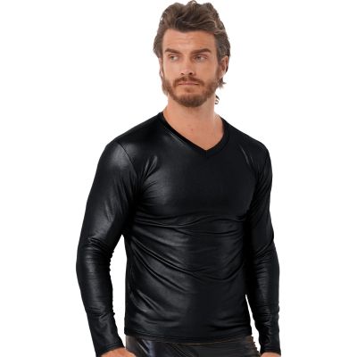 Darringls Men's Black Faux-Leather Wet-Look T-Shirt