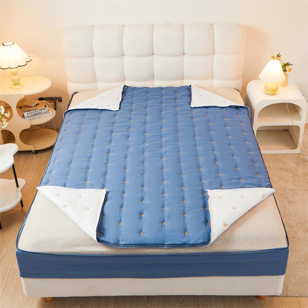 Zippered Mattress Cover, Adjustable Quilted Mattress Protector, 90 x 190 + 15 cm, Blue