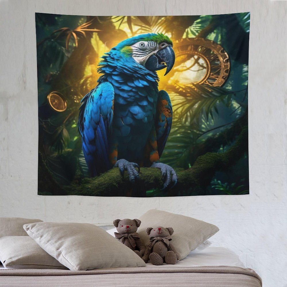 PAZZK Parrot Wall Tapestry Poster, Decorative Wall Hanging, 130 x 150 cm