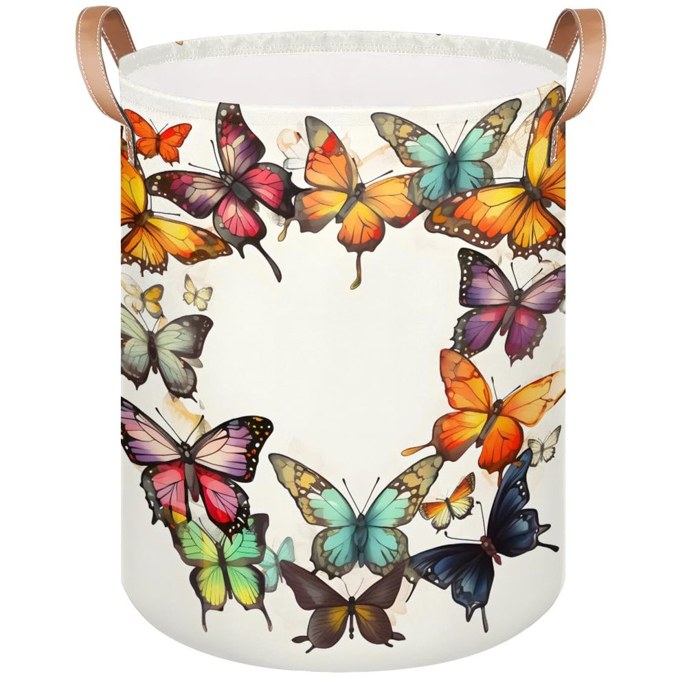 Laundry Basket with Butterfly Design, Colorful, Large, Foldable Fabric Storage Bin