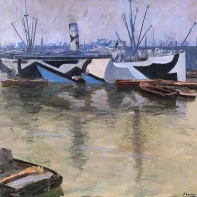 MHFFDYIV Famous Painting Wall Art, L'Appam London Docks by John Lavery, Abstract Print, 60 x 90 cm