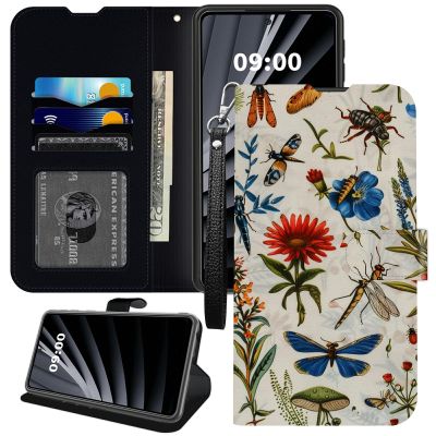 BWEGRHE Case for Samsung Galaxy A53 5G, Wildflower and Insect Design, Hand Strap, PU Leather, TPU Inner Case, Magnetic Closure, Stand with Card Slot