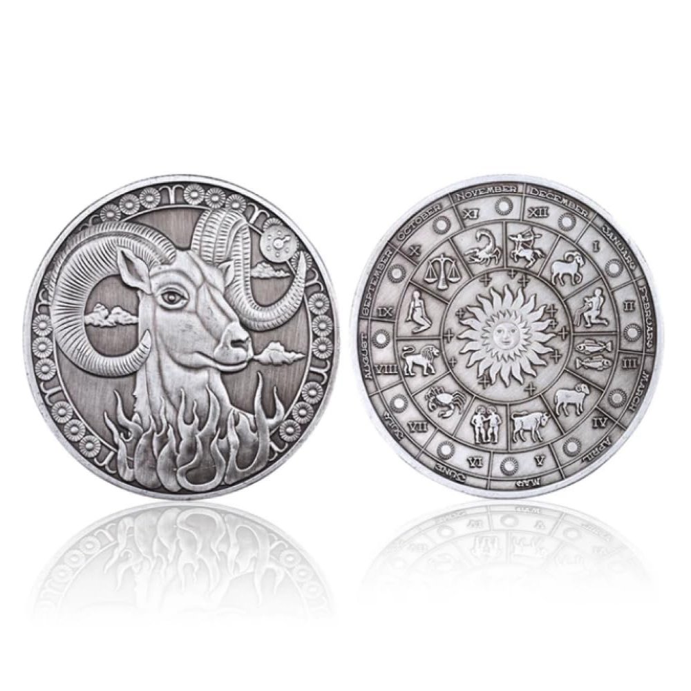 BDJAOZALL Twelve Constellations Silver-Plated Vintage-Style Commemorative Coins