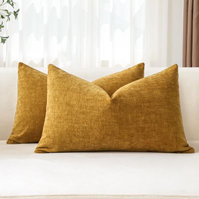 JOTOM 2-Piece Chenille Pillow Cover Set, Solid Gold Yellow, 30 x 50 cm