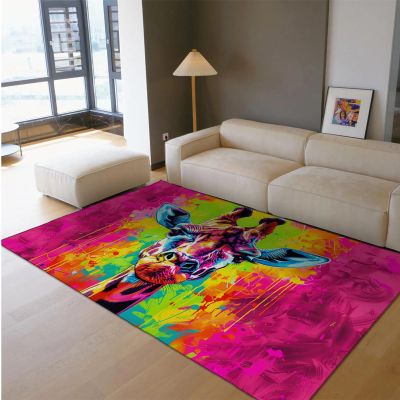 Colorful Street Art Area Rug, Hip-Hop Doodle Graffiti Giraffe Pattern, Rectangular Kids' Room Rug, 60 x 90 cm