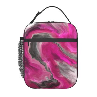 XDVPALNE Magenta Black Gray Jewel Tone Fluid Art Swirl Insulated Lunch Bag