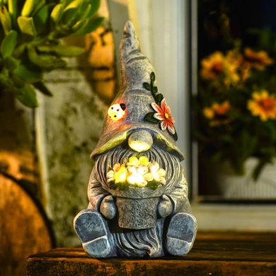 Yeomoo Garden Gnomes with Flowers, Solar-Powered Outdoor Decor