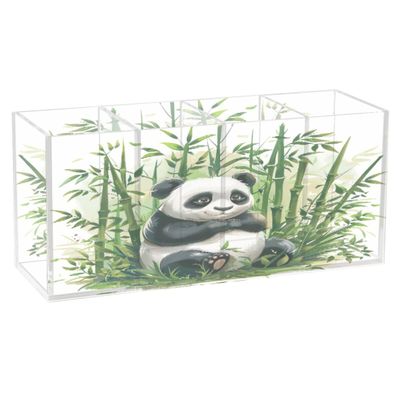 JUMBEAR Panda Eating Bamboo Acrylic Pen Holder, 4 Compartments