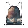 Small Boat Under a Giant Planet Drawstring Bag view 1