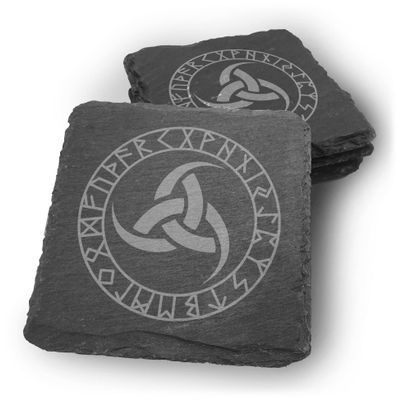 Samunshi Slate Coasters, Odin’s Three Horns with Runes, 4-Piece Set