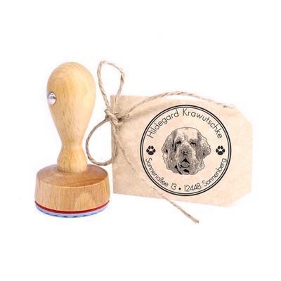 Dekolando Personalized Clumber Spaniel Dog Address Stamp, Round 40 mm Wood Stamp