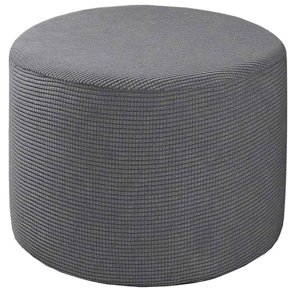 Odaima Round Ottoman Cover, Stretch Jacquard Slipcover for Footstools, 40/50/60 cm