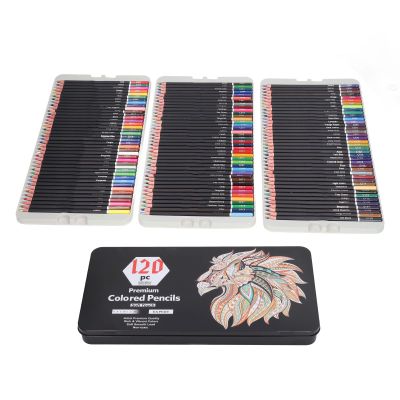 Qcwwy Set of 120 Vibrant Colored Pencils with Iron Storage Box