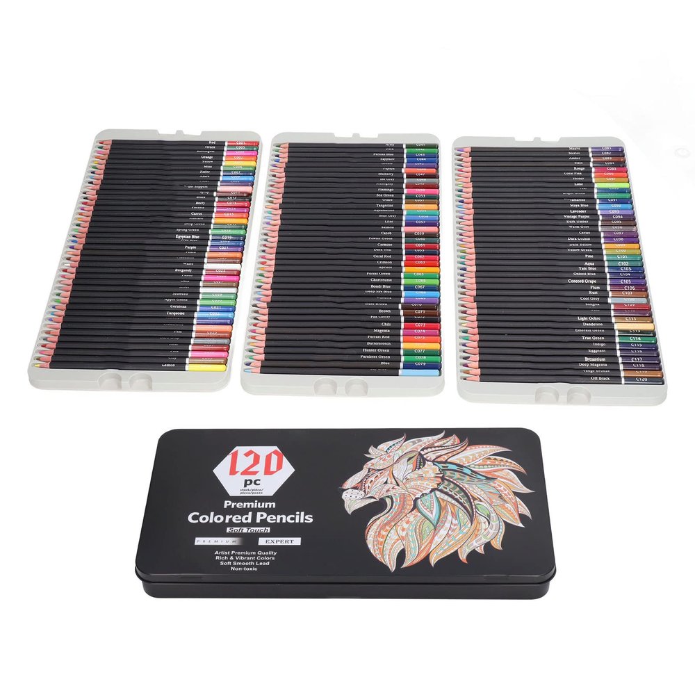 Qcwwy Set of 120 Vibrant Colored Pencils with Iron Storage Box