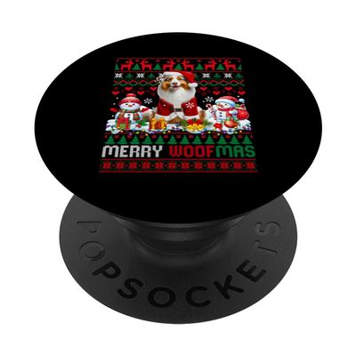 Merry Christmas Woof Sweater Santa Australian Shepherd PopSockets with Interchangeable PopGrip