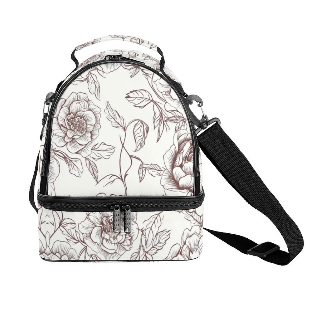 NQLYUT Double-Deck Insulated Lunch Bag for Adults, Floral Pattern