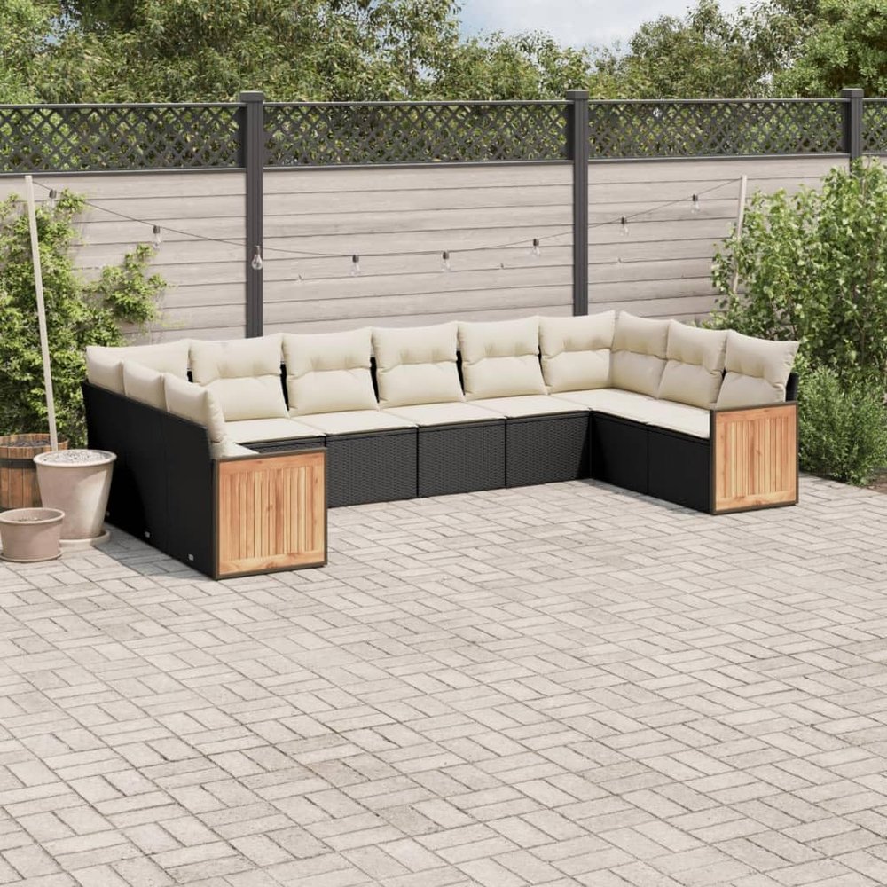 Juroupi 10-Piece Garden Sofa Set with Cushions, Black Poly Rattan