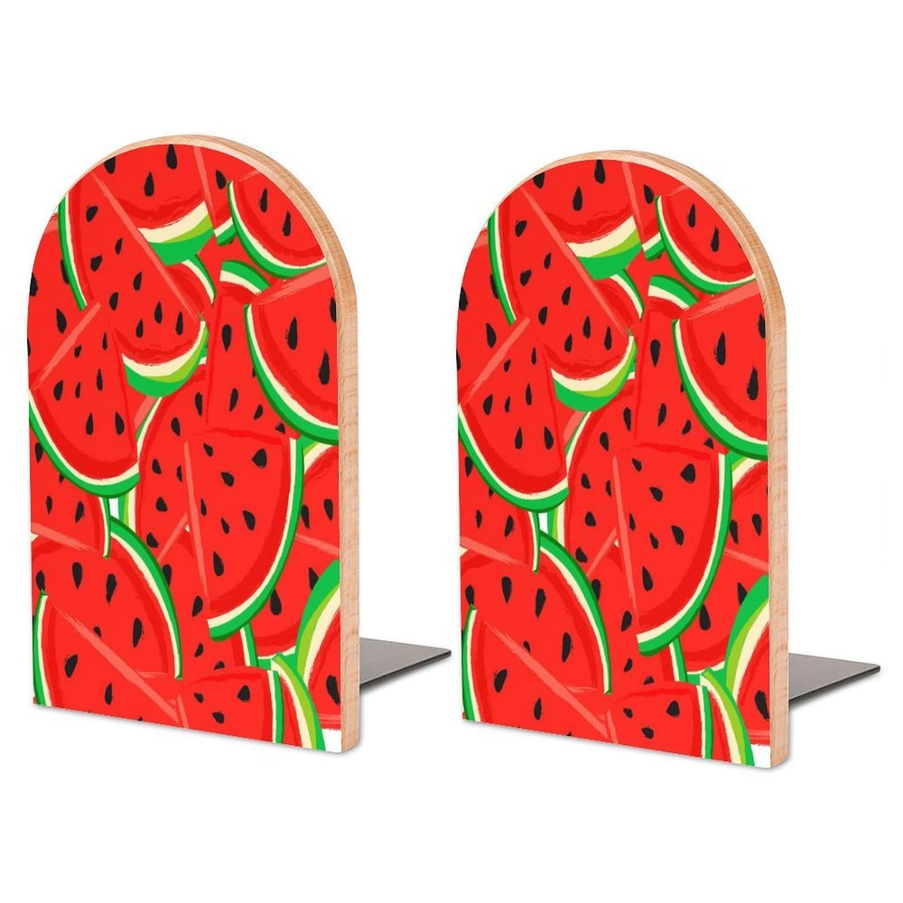 Large Wooden Bookends with Red Watermelons, 2-Pack