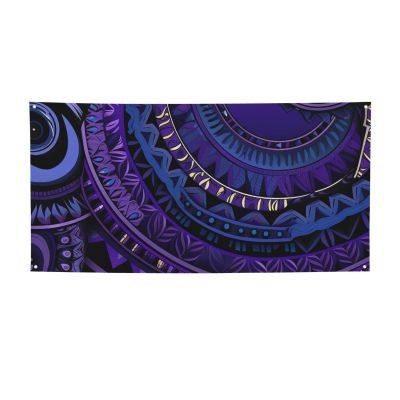 Large Customizable Banner and Sign, Purple Tribal-Style Pattern, Party Banner, Wall Hanging with Rope for Indoor and Outdoor Use, Office