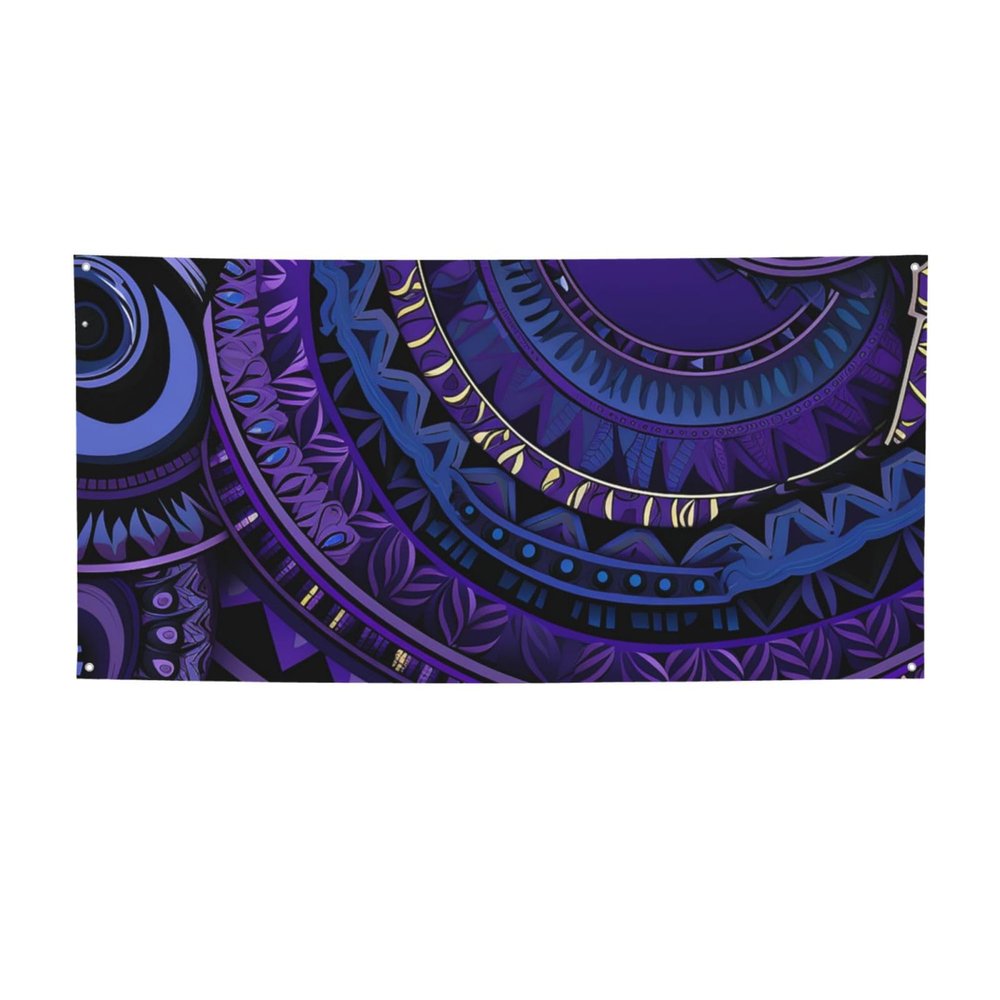 Large Customizable Banner and Sign, Purple Tribal-Style Pattern, Party Banner, Wall Hanging with Rope for Indoor and Outdoor Use, Office