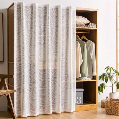 BESTORI Cabinet Curtains for Kitchen Cabinets and Wardrobes, Privacy Curtain with Hook-and-Loop Fastener, Semi-Transparent Tulle, White, 90 x 200 cm