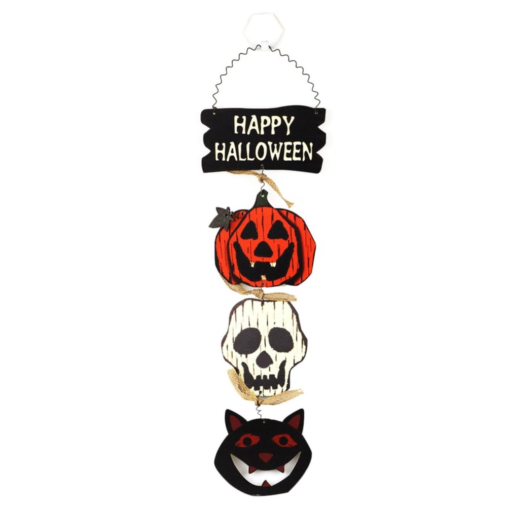 Wzxhew #2024 Halloween Hanging Pumpkin Wooden Sign, Halloween Welcome Sign, Front Door Decor, Party Supplies (E, One Size)