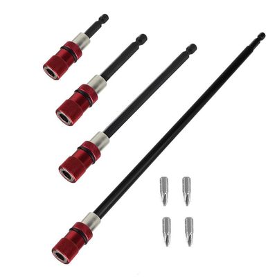 Rkbcjqa Drill Extension Bit Holder, 4-Piece Set, 12 Drill/Driver Bit Holders, Rod Chuck Adapter, Extension, 1/4-Inch Hex Bit Holder