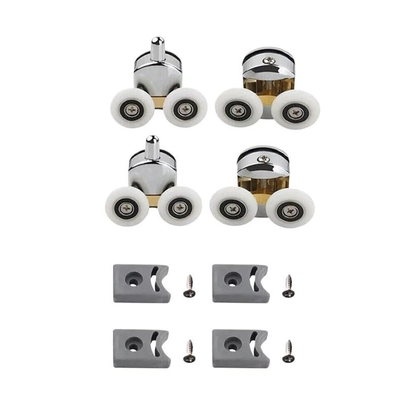 Shower Door Rollers, 4/8 Pieces, Zinc Alloy Twin Top Replacement Rollers for 12–14 mm Glass (4 Pieces)