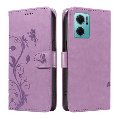 XFDSFDL PU Leather Flip Cover for Xiaomi Redmi 10 Prime+ 5G, 6.58-inch, Almond Tree Pattern, Stand, Wallet, Purple